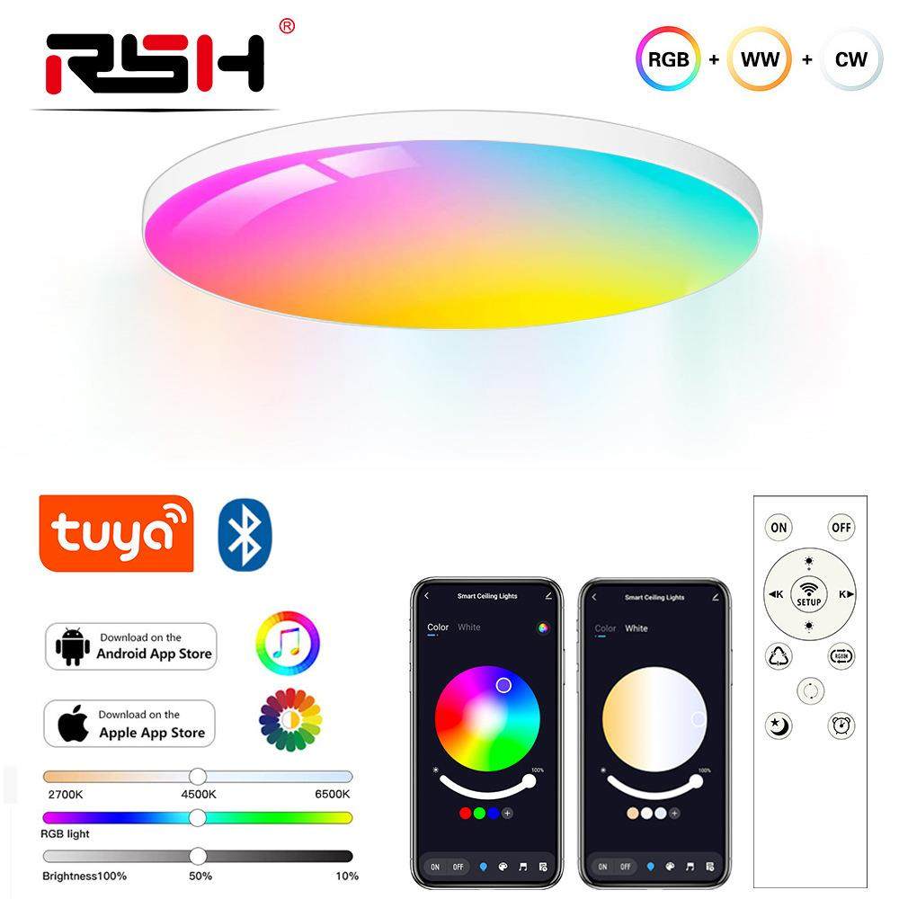 ZP爆款圆形蓝牙吸顶灯RGBCW全彩调光遥控led照明灯涂鸦智能氛围aZ