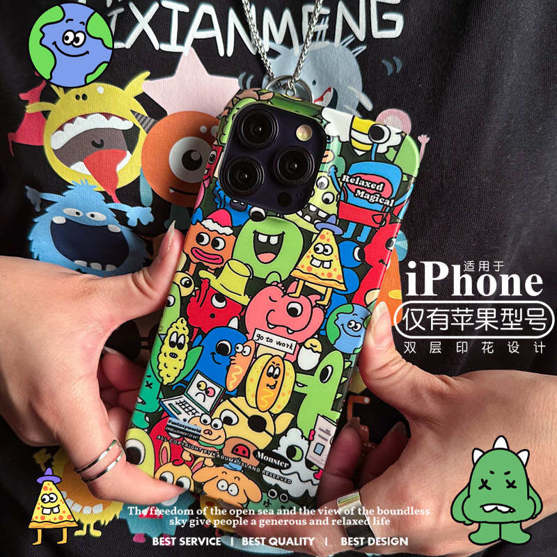 新款个性时尚iphone14promax原创手机壳创意原谅绿色小怪兽苹果13中性风磨砂趣味卡通欧美潮涂鸦图案全包15