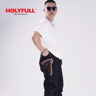 2025秋冬新品厚礼福皮雕18盎司赤耳双染重磅盔甲拉链机车牛仔裤