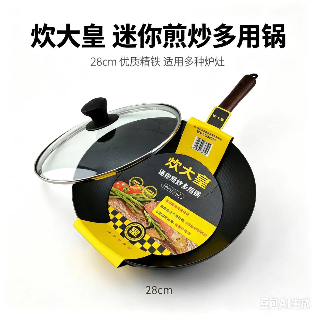 炊大皇无涂层平底锅煎饼锅小炒锅28CM多用锅全新正品