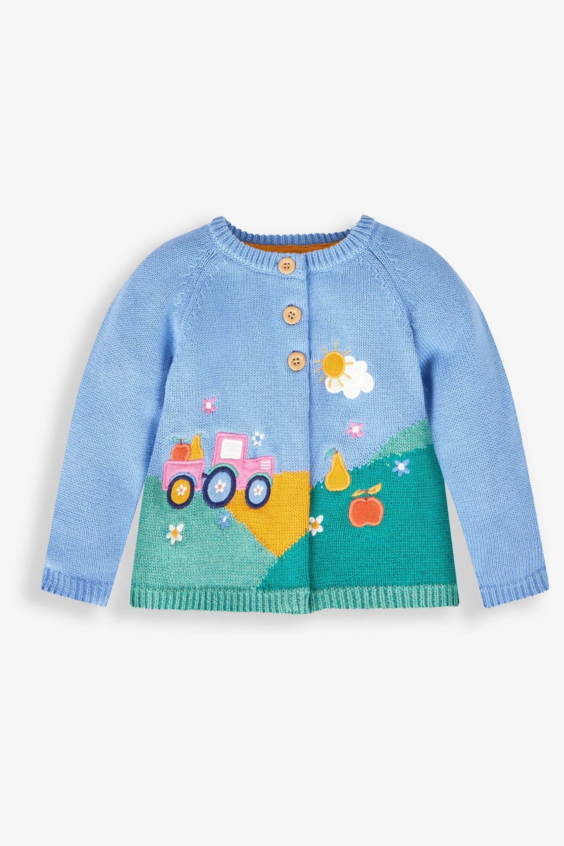 现货英国JoJo Maman Bébé23男女童纯棉拖拉机针织开衫毛衣外套