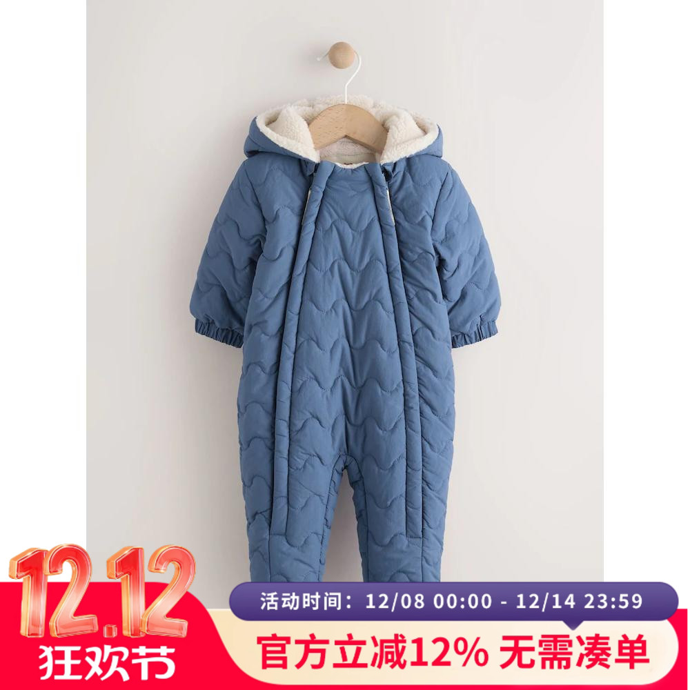 英国NEXT童装25新生婴儿冬款加厚连体衣连帽爬服外出哈衣棉服外套