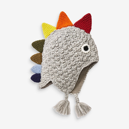 【现货】英国NEXT正品蓝色恐龙帽冬天加厚针织帽保暖护耳儿童帽子