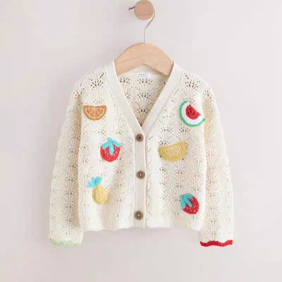 现货英国NEXT童装25女童水果镂空刺绣针织开衫纯棉外套空调衫毛衣