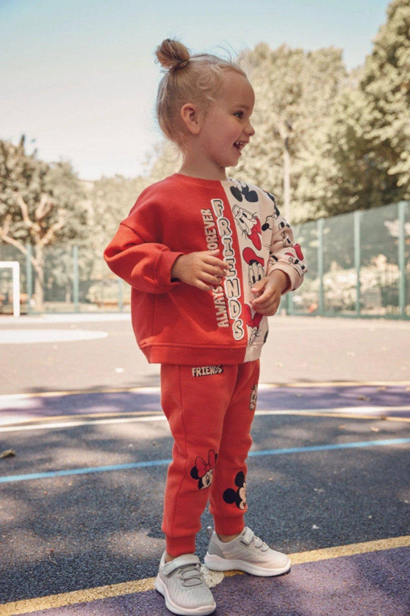 现货英国Next童装正品女童红色薄绒套头卫衣上衣+裤子套装运动服