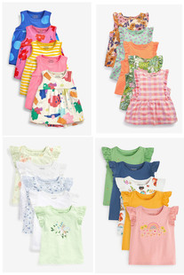 现货英国NEXT童装 夏女童女宝宝女小童彩色花卉平织无袖 背心T恤5件
