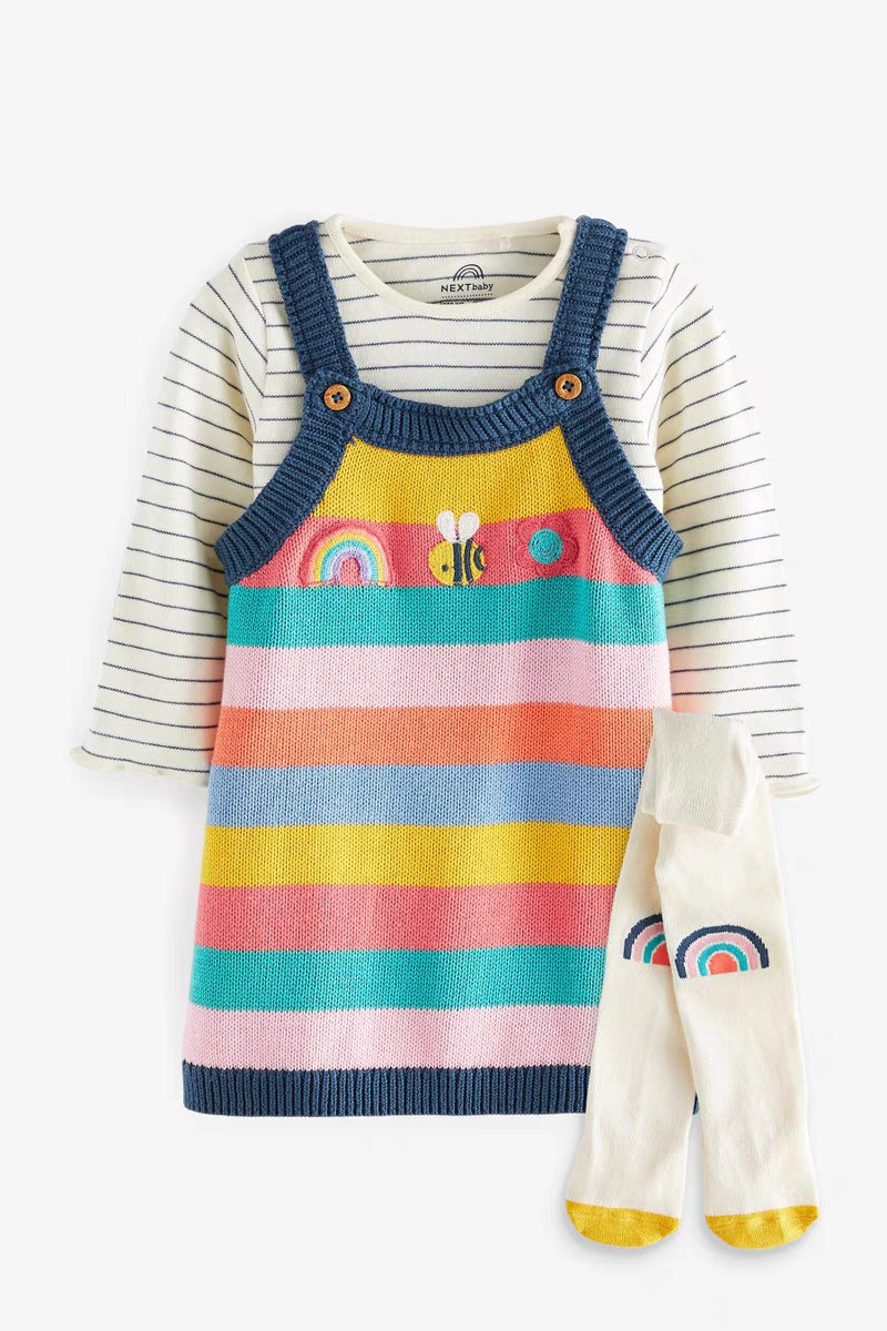 现货英国next童装婴儿女宝宝卡通针织连衣裙子+长袖包屁衣套装