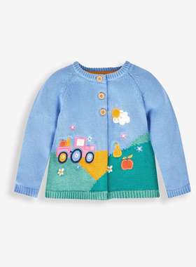 现货英国JoJo Maman Bébé23男女童纯棉拖拉机针织开衫毛衣外套