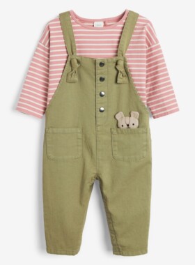 现货英国next童装女童女宝春夏条纹长袖T恤上衣背带裤吊带裤套装