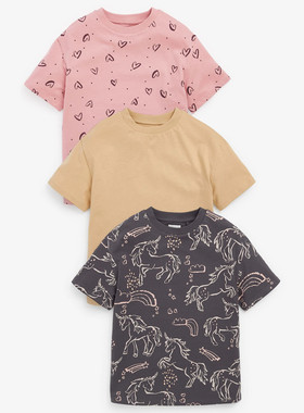 现货英国next亲子装男女童大女孩独角兽彩虹纯棉圆领短袖T恤上衣