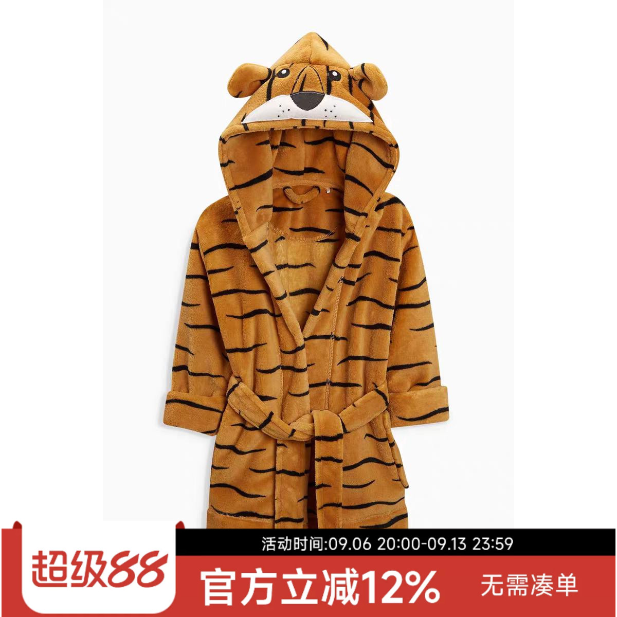 现货英国next正品男童秋冬动物保暖连帽家居服毛绒睡衣睡袍浴袍