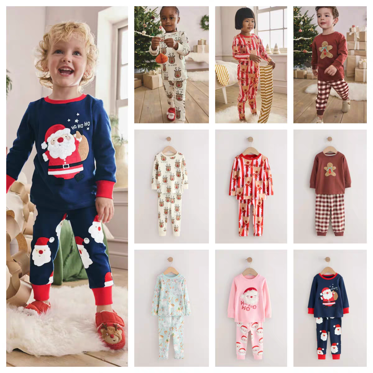 现货英国Next童装25新男女童宝宝圣诞老人秋衣秋裤儿童家居服睡衣