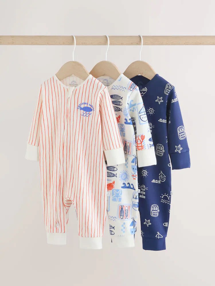 英国NEXT童装26新生婴儿男宝宝纯棉长袖不包脚拉链连体衣爬服睡衣