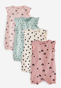 现货英国NEXT正品夏女婴女宝宝粉色彩虹星星圆点短袖连体哈衣4件