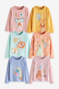 现货英国next童装女童女宝宝生日图案纯棉卡通长袖T恤上衣一件装