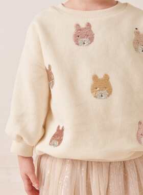 英国NEXT童装春秋女童女宝宝卡通圆领衫运动套头加绒卫衣上衣