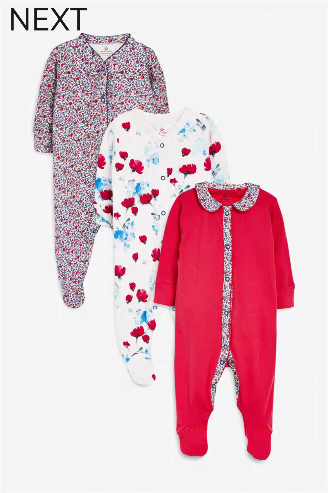 现货英国NEXT新生婴儿女宝宝春秋花朵碎花纯棉长袖连体哈衣爬服