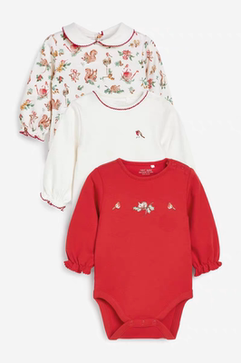 现货英国next男女婴童宝宝红色动物公主百搭纯棉长袖圣诞包屁衣3