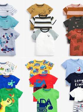 现货英国NEXT童装正品夏新男宝宝男童卡通纯棉圆领短袖T恤上衣3件