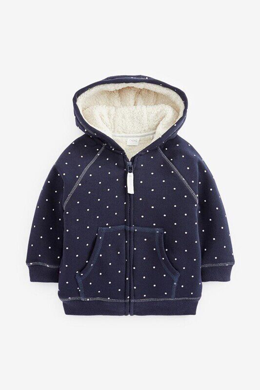 现货英国NEXT童装秋冬男女童宝宝保暖羊羔绒连帽拉链卫衣外套开衫