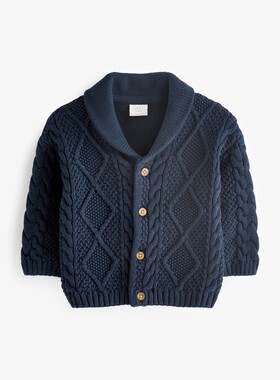 现货英国NEXT童装正品秋冬男宝宝男婴儿麻花针织毛衣开襟开衫外套