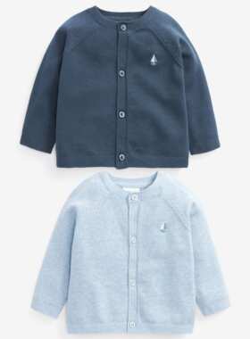 现货英国next童装春男童男宝宝婴儿纯棉薄款针织开衫空调外套2件