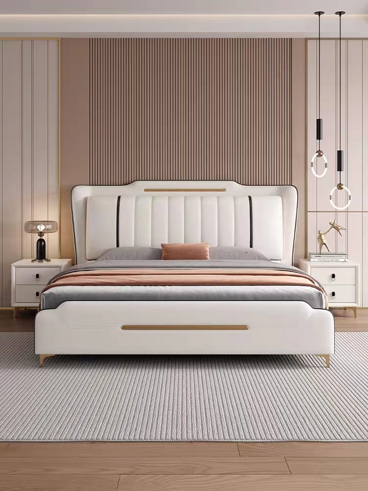 简约皮艺新款美式床头板主卧双人婚床意式轻奢架子卧室软包床头板