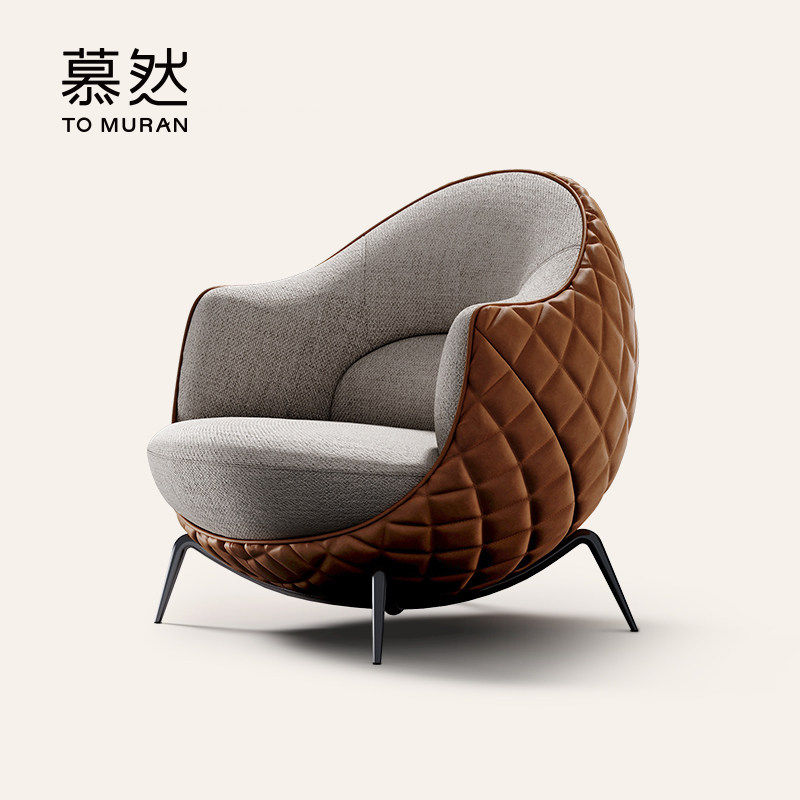 Muran慕然客厅休闲椅布艺沙发椅全屋搭配设计师轻奢真皮老虎椅