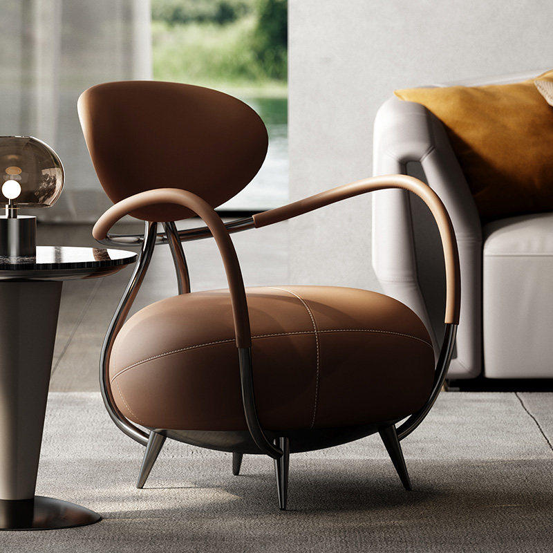 Muran慕然老虎椅轻奢真皮休闲椅客厅别墅意式极简设计师沙发椅