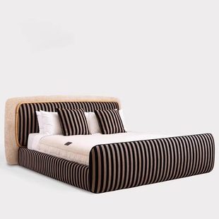 黑白条纹拼色芬迪云朵主卧意式 极简大气双人床现代简约高端大床