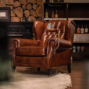 经典 油蜡皮教父椅 复刻1919教父椅别墅大平层单人休闲椅做旧美式