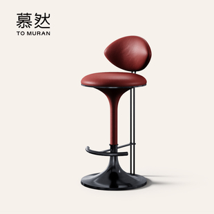 Muran慕然吧椅现代轻奢家用靠背高脚椅子设计师全真皮岛台吧椅