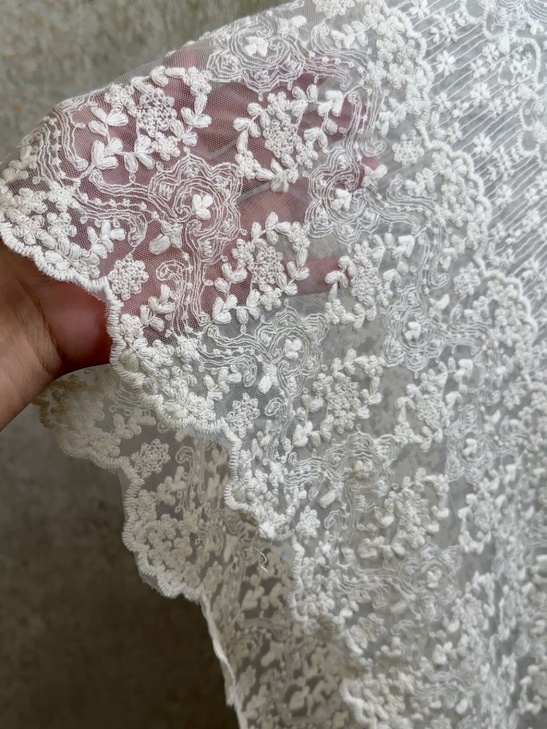 棉线刺绣蕾丝网纱面料杏色复古绣花辅料服装连衣裙子桌布台布Diy