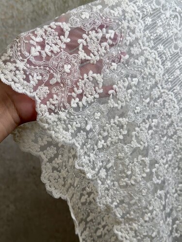 棉线刺绣蕾丝网纱面料杏色复古绣花辅料服装连衣裙子桌布台布Diy