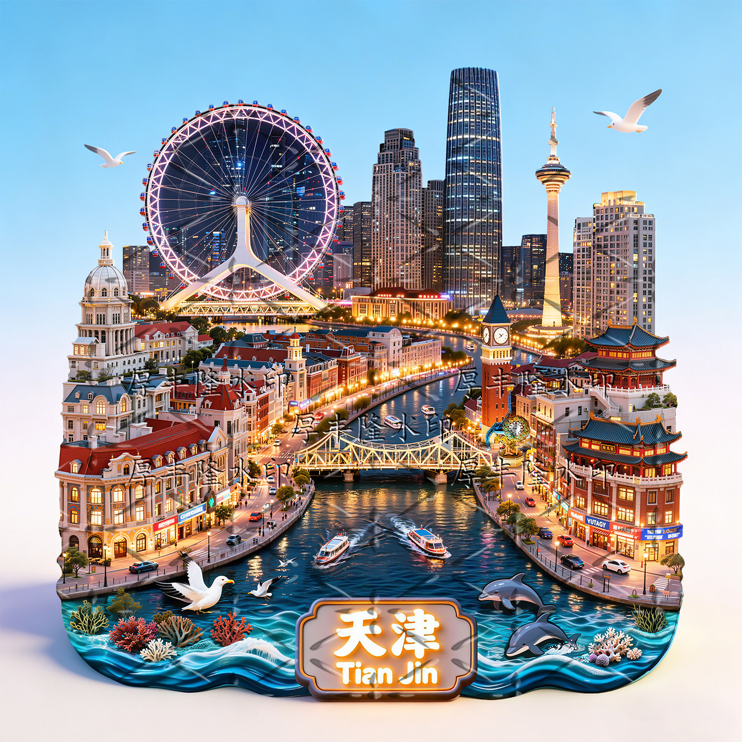 天津之眼金属浮雕文创冰箱贴