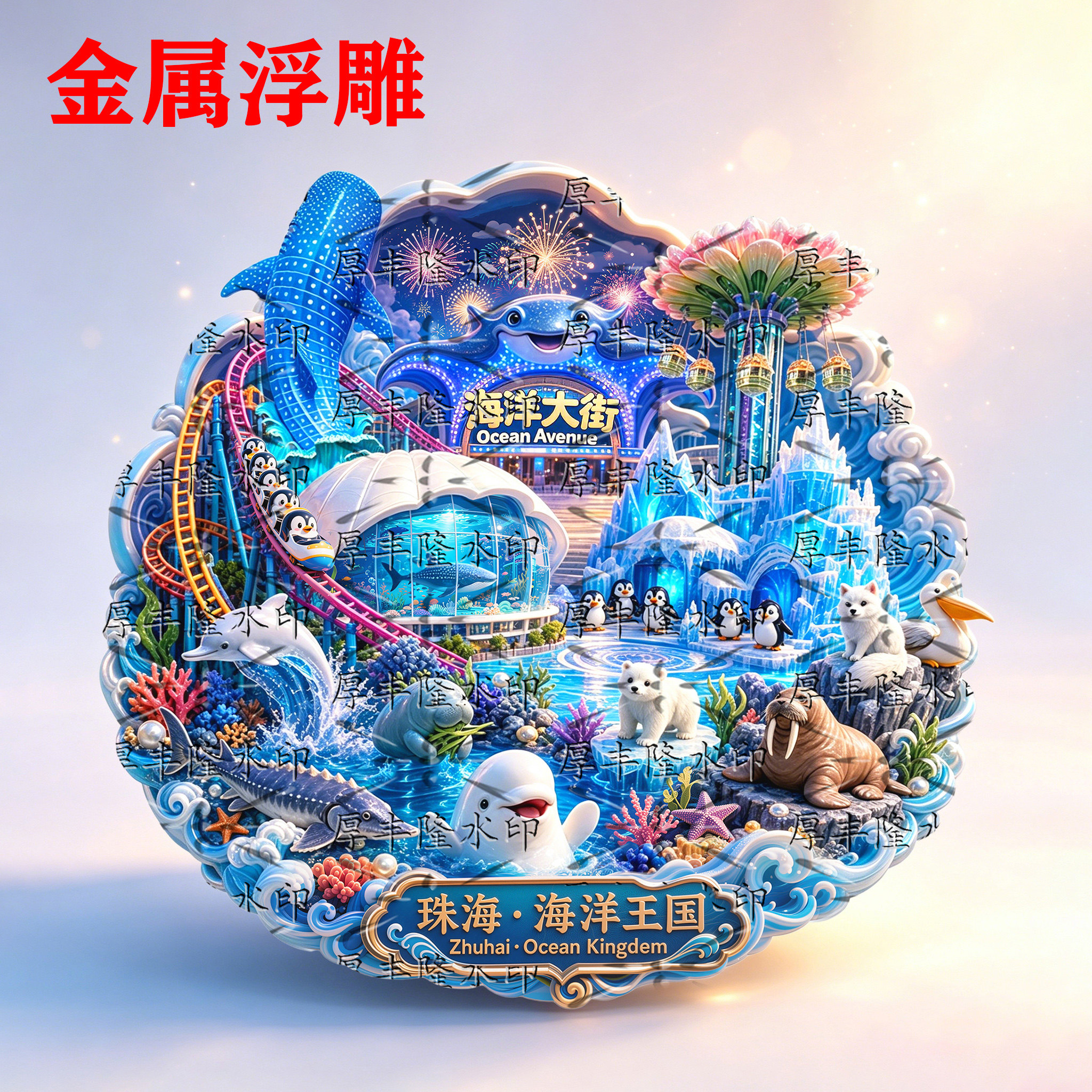 珠海长隆金属浮雕磁吸冰箱贴