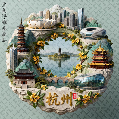 浙江杭州西湖雷峰塔金属冰箱磁贴文创旅游纪念品装饰礼品3d浮雕款