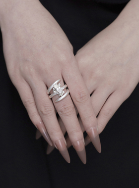 KAMMERHOPA 设计师品牌骷蕾丝系列925银骷髅旋转多层戒指新品小众