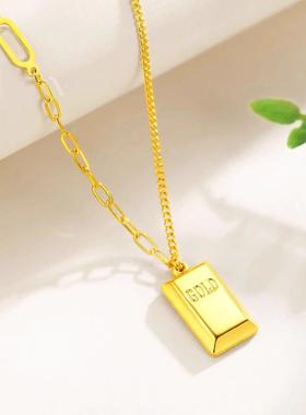 沙金暴富小金条项链女招财小金砖金块吊坠仿真黄金锁骨链结婚三金