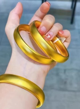 纯沙金手镯女轮胎实心粗宽仿真黄金镯子古法磨砂手环不掉色送女友