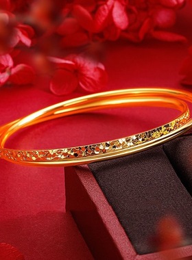 碎冰冰双环手镯女仿黄金镯子小众轻奢高级感手环钛钢配饰沙金饰品