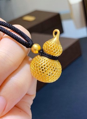 沙金吊坠女古法镂空花丝葫芦吊牌平安扣单坠护身符首饰防金假黄金