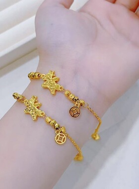 仿黄金独角兽铜钱手链女久不掉色