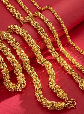 光面龙骨项链男士霸气双龙头仿黄金链子轻奢高级配饰久不掉色沙金