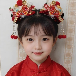 马年儿童发夹新年红色刺绣小马过年发饰女童夹子拜年头饰喜庆发饰