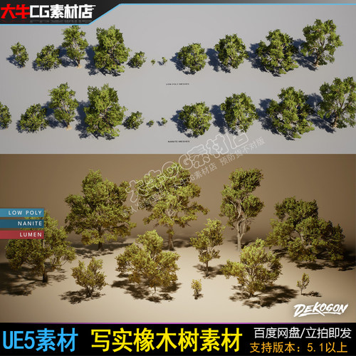 UE5虚幻 写实橡木树 矮小树 灌木植物 丛林灌木素材