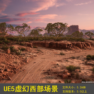 UE5虚幻 写实西部干旱黄石头岩壁沙漠戈壁悬崖荒漠岩石场景环境
