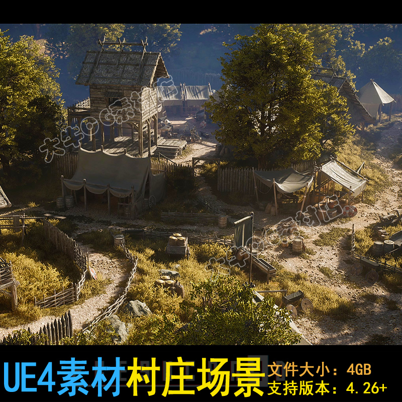 ue4虚幻UE5写实村庄中世纪农村木屋建筑农村围栏碉楼道具场景