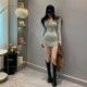 2024春装 休闲紧身连帽裙子 包臀连衣裙甜辣妹短款 新款 气质收腰修身