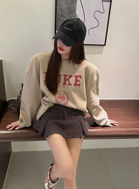 灰色休闲短裙子套装炸街高级感卫衣女春季小个子高腰半身裙两件套